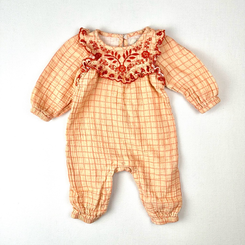 Peek Gauze Embroidered Ruffle Jumpsuit Romper